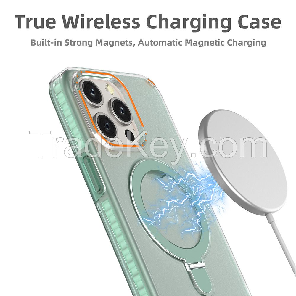 Colorful magnetic phone holder suitable for Apple iPhone 15 Pro Max phone case PC+TPU 2in1