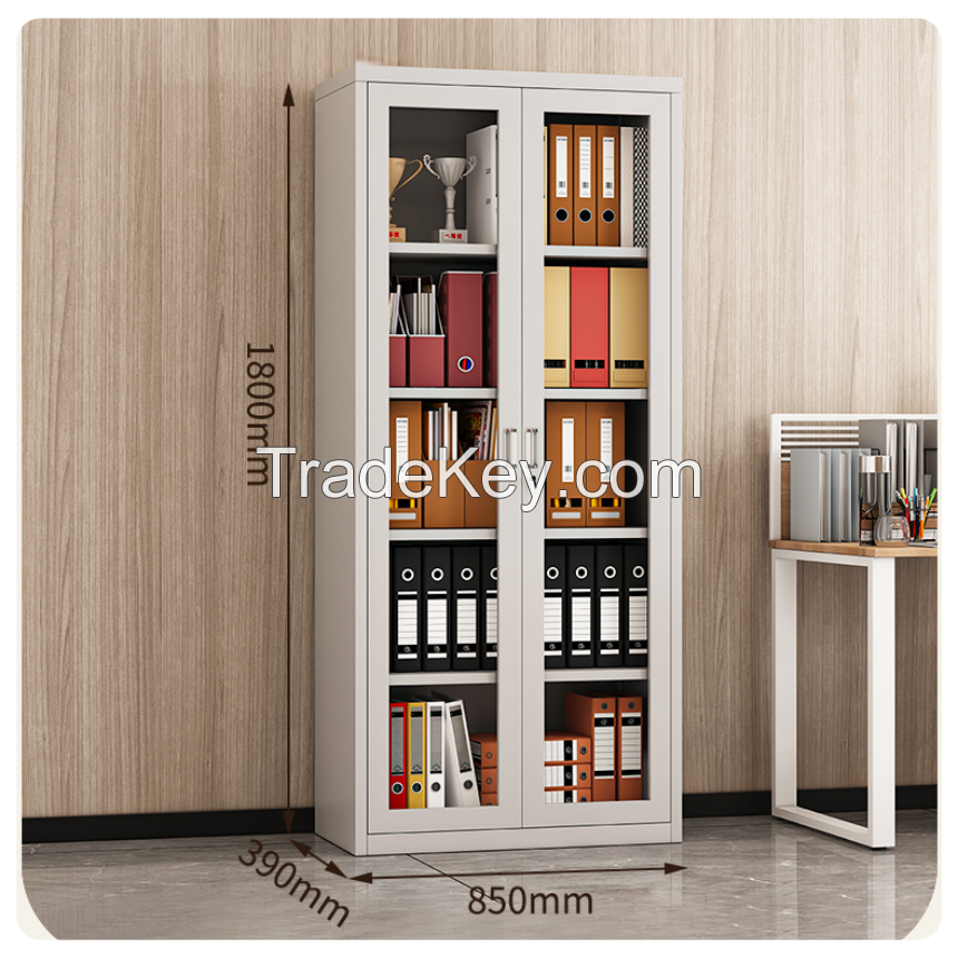 Modern Full Glass Steel File Cabinet 2 Swing Door Metal Office Furniture for Home Office Warehouse Hotel Storage