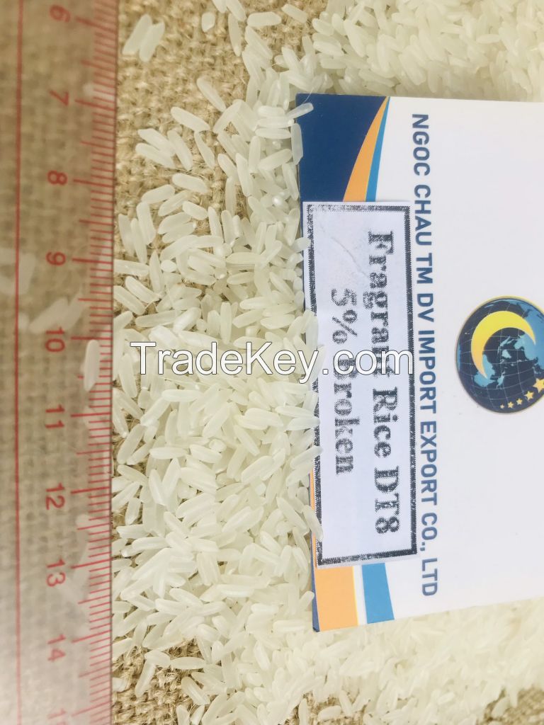 DT8 Rice Fragrant Long Grain White Rice 5% 25% Broken Vietnam Rice Supplier Brand Cheap Price Export Customized Packing 25kg Bag