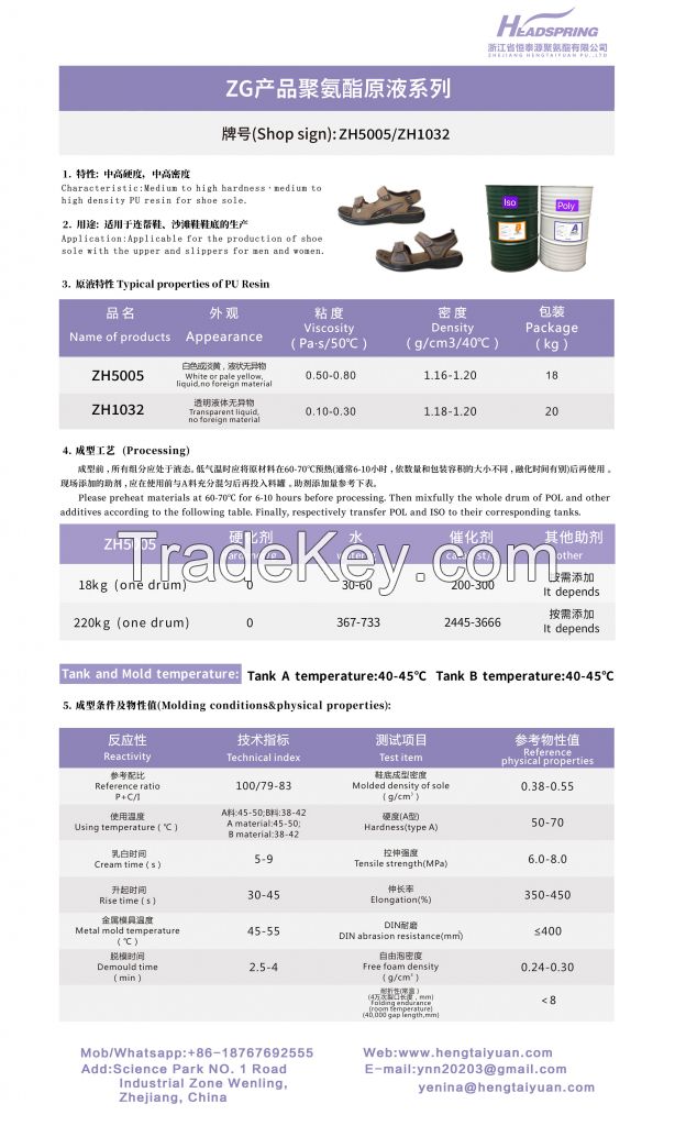 Headspring Chemical PU resin for sandals