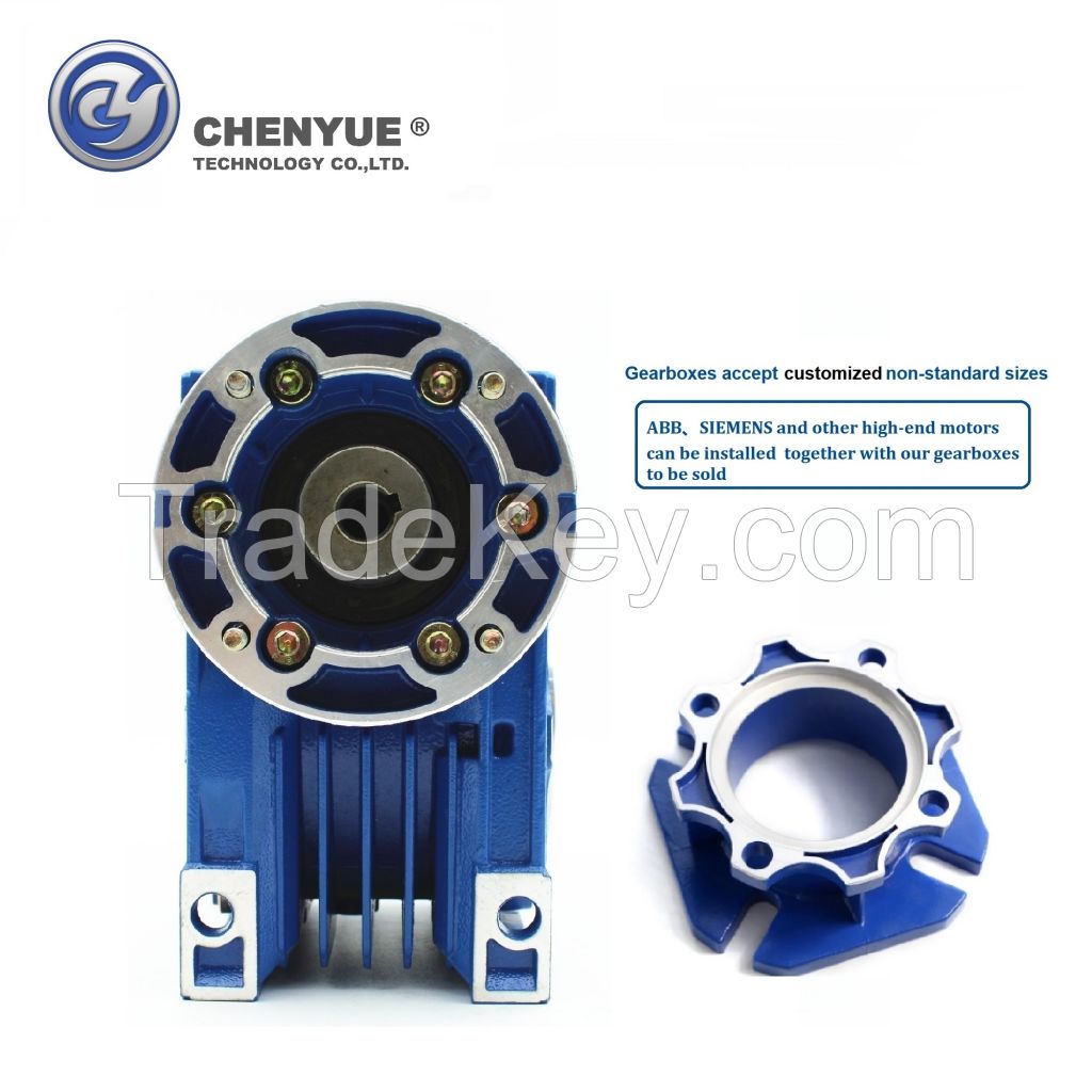 CHENYUE High Torque Worm gearbox Worm Speed Reducer NMRV 50 CYRV50 Gearbox Input 11/14/19mm Output 25mm Speed Ratio from 5:1 to 100:1 Free Maintenance