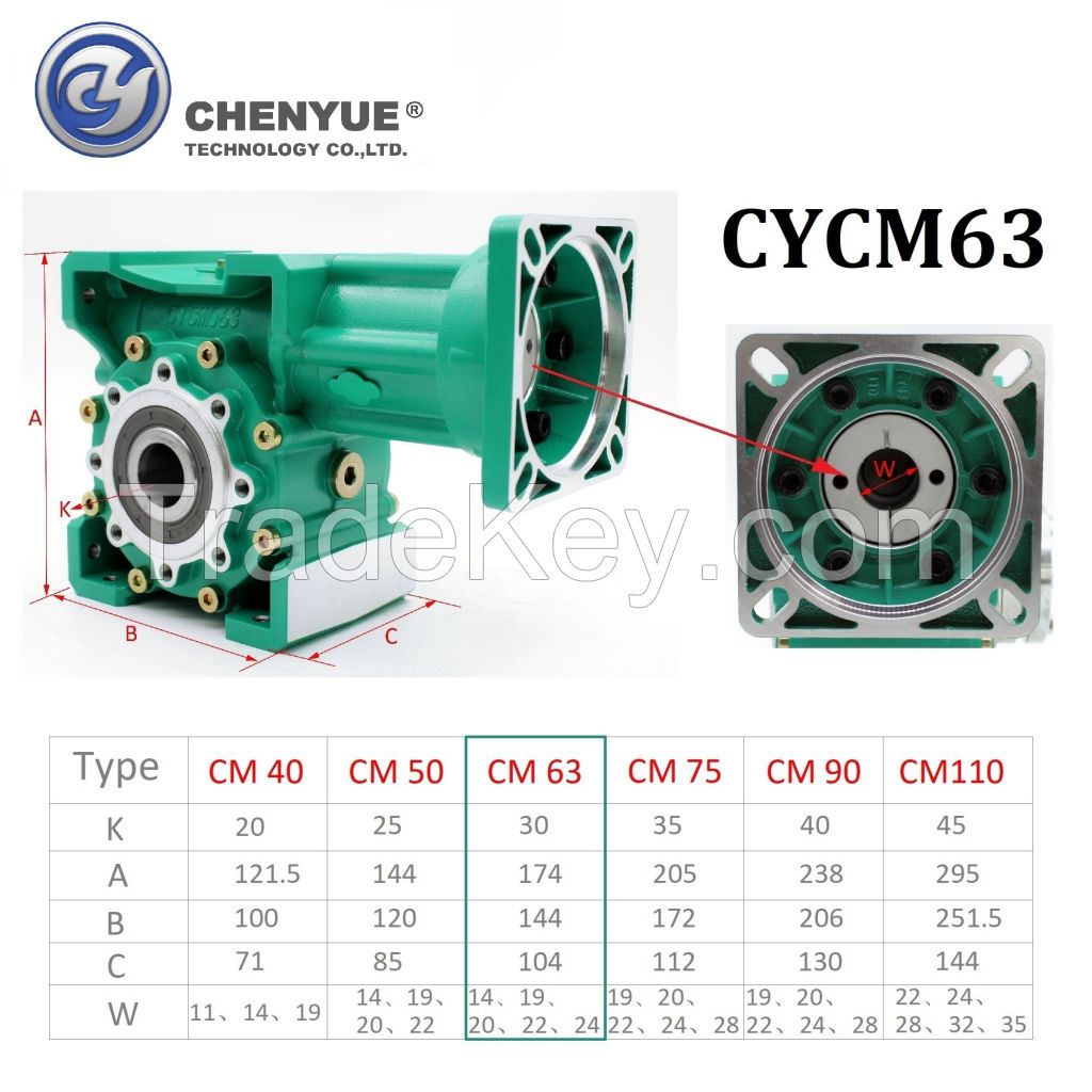 CHENYUE Adjustable Backlash 0.5-2 Arc Minute Worm Gearbox CYCM63 Input shaft 14/19/20/22/24 Output 30 Speed Ratio from 5:1 to 80:1 Free Maintenance