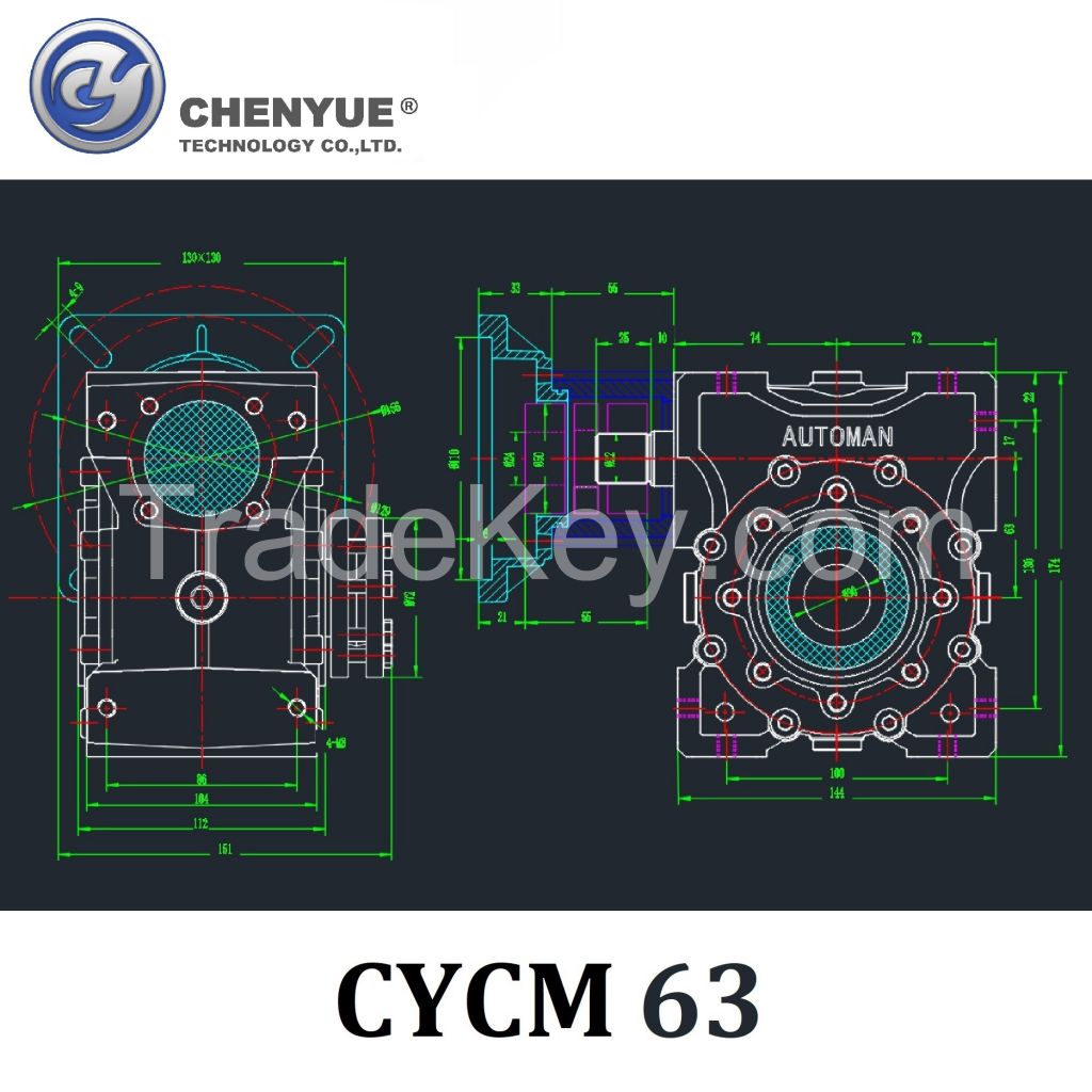 CHENYUE Adjustable Backlash 0.5-2 Arc Minute Worm Gearbox CYCM63 Input shaft 14/19/20/22/24 Output 30 Speed Ratio from 5:1 to 80:1 Free Maintenance