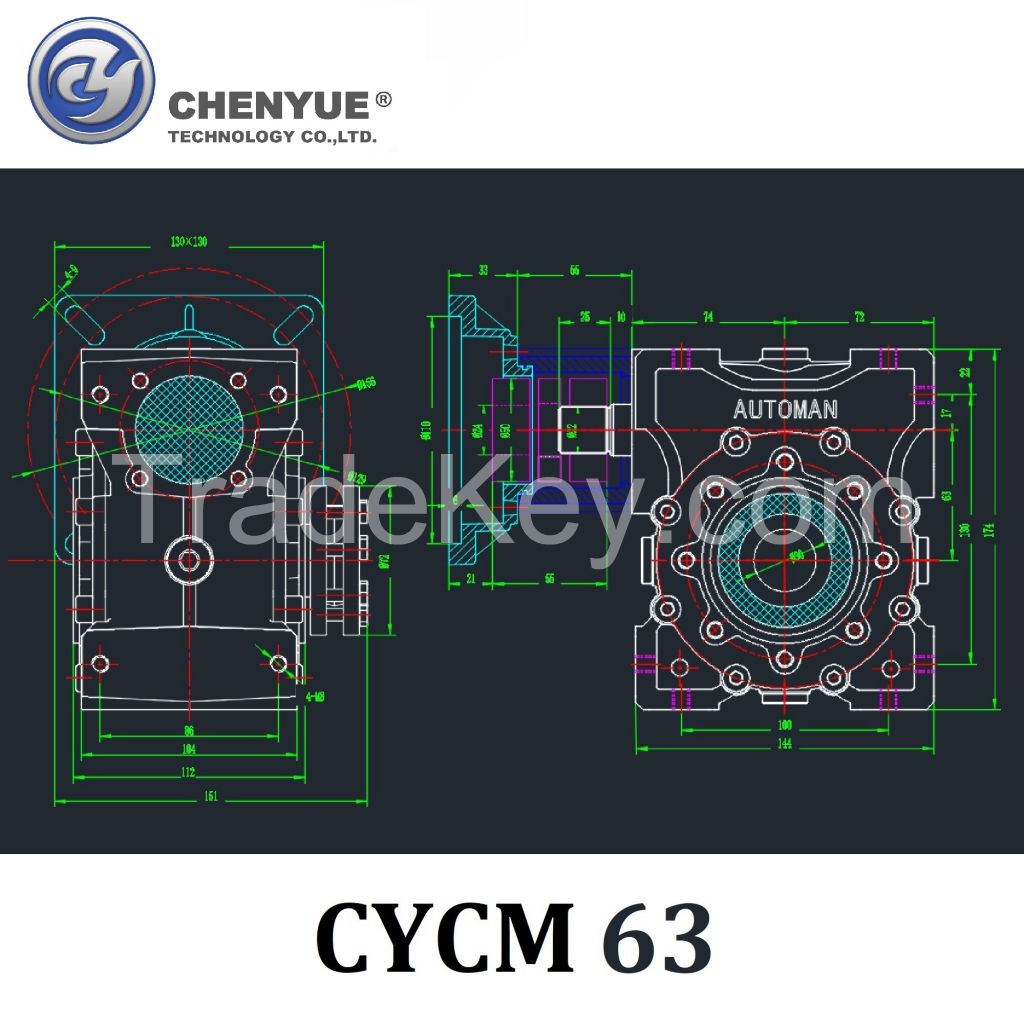 CHENYUE Adjustable Backlash 0.5-2Arc Minute Worm Gearbox CYCM63 Input shaft14/19/20/22/24 Output30 Speed Ratio from 5:1 to 80:1Free Maintenance