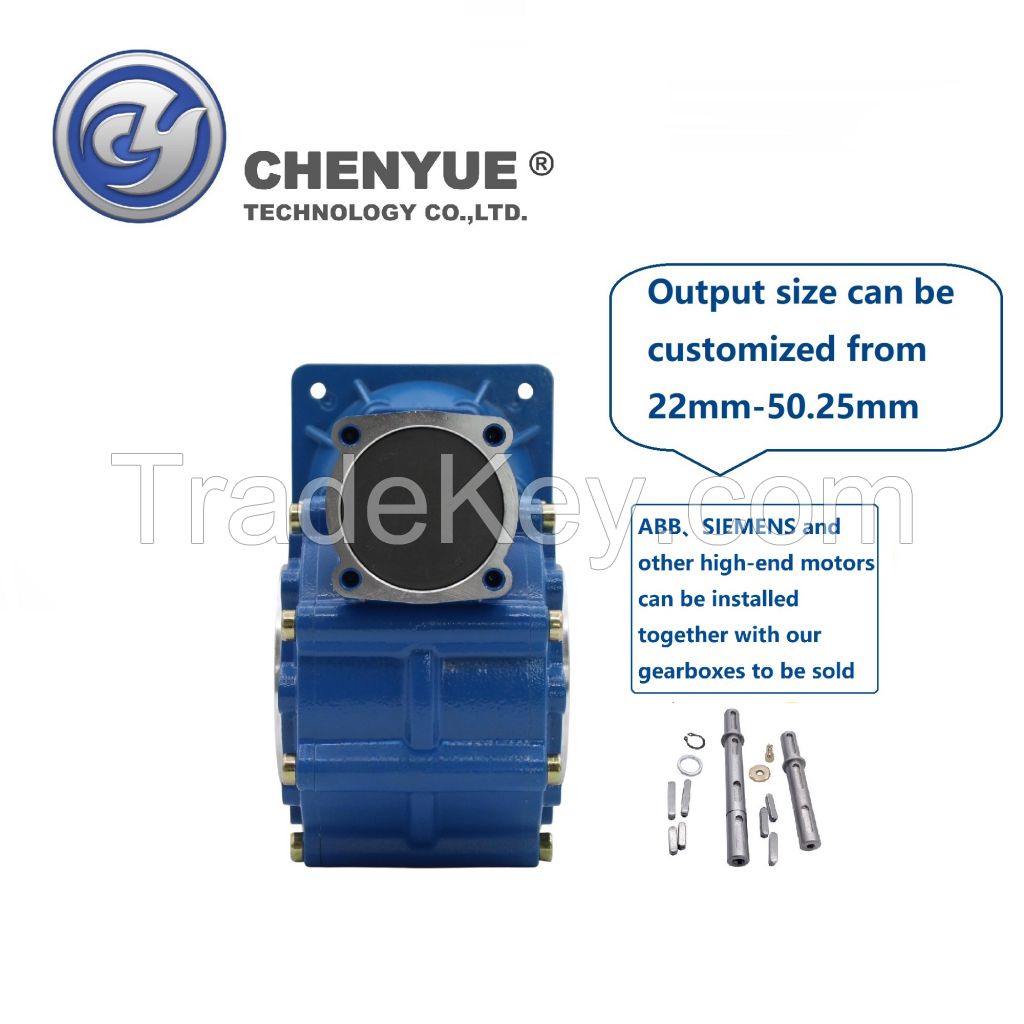CHENYUE Big Input Hole Worm Gearbox CYWF50 Input 22 Output 50mm Speed Ratio from 5:1/100:1 Speed 80-233N.m Engine 3Kw Free Maintenance
