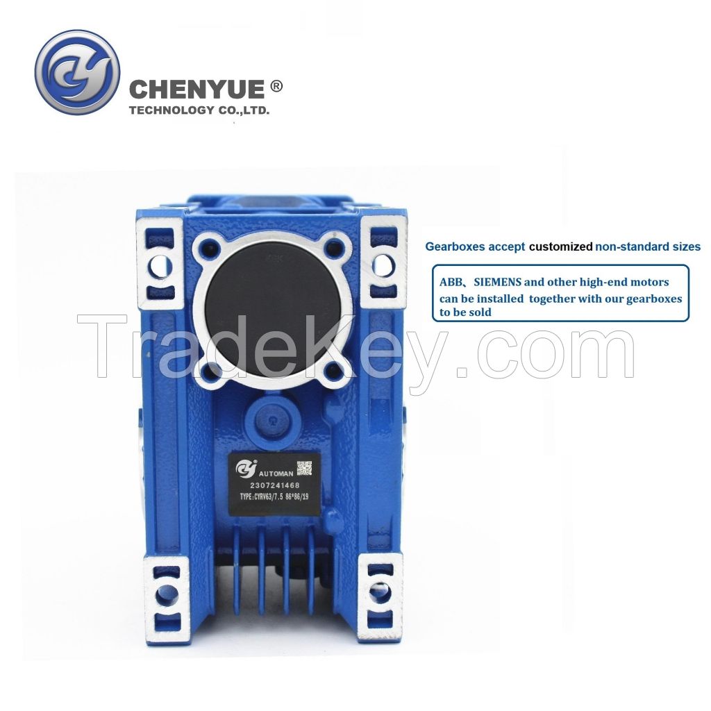 CHENYUE High Torque Worm gearbox Worm Speed Reducer NMRV 63 CYRV63 Gearbox Input 14/19/22/24mm Output 25mm Speed Ratio from 5:1 to 100:1 Free Maintenance