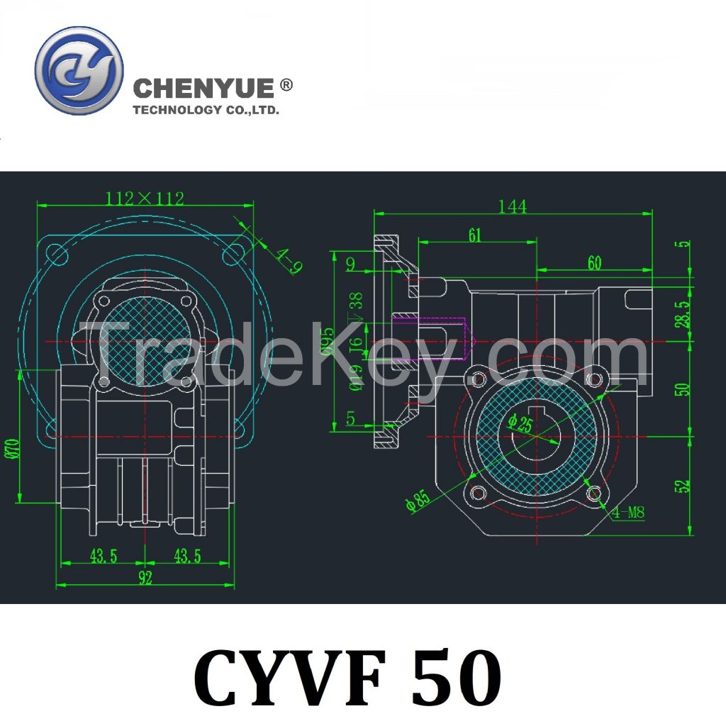 CHENYUE Big Torque Worm Gearbox NMVF 50 CYVF50 Input 14/11/19mm Output 25mm Speed Ratio from 5:1 to 100:1 Tin Bronze Worm Gear Free Maintenance