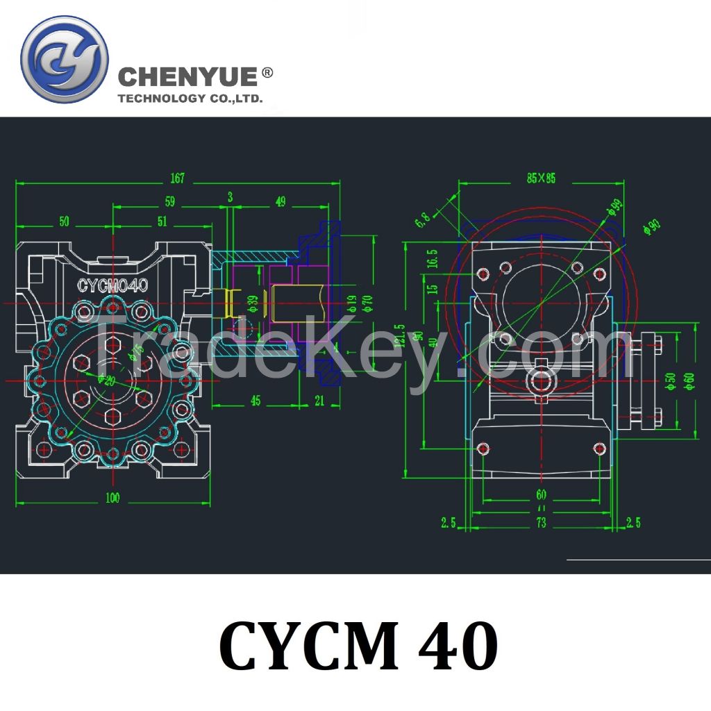 CHENYUE Repeated Positioning 0.5-2Arcminute Worm Gearbox CYCM40 Servo Input shaft14/11/19 Output20 Speed Ratio from 5:1 to 80:1Free Maintenance