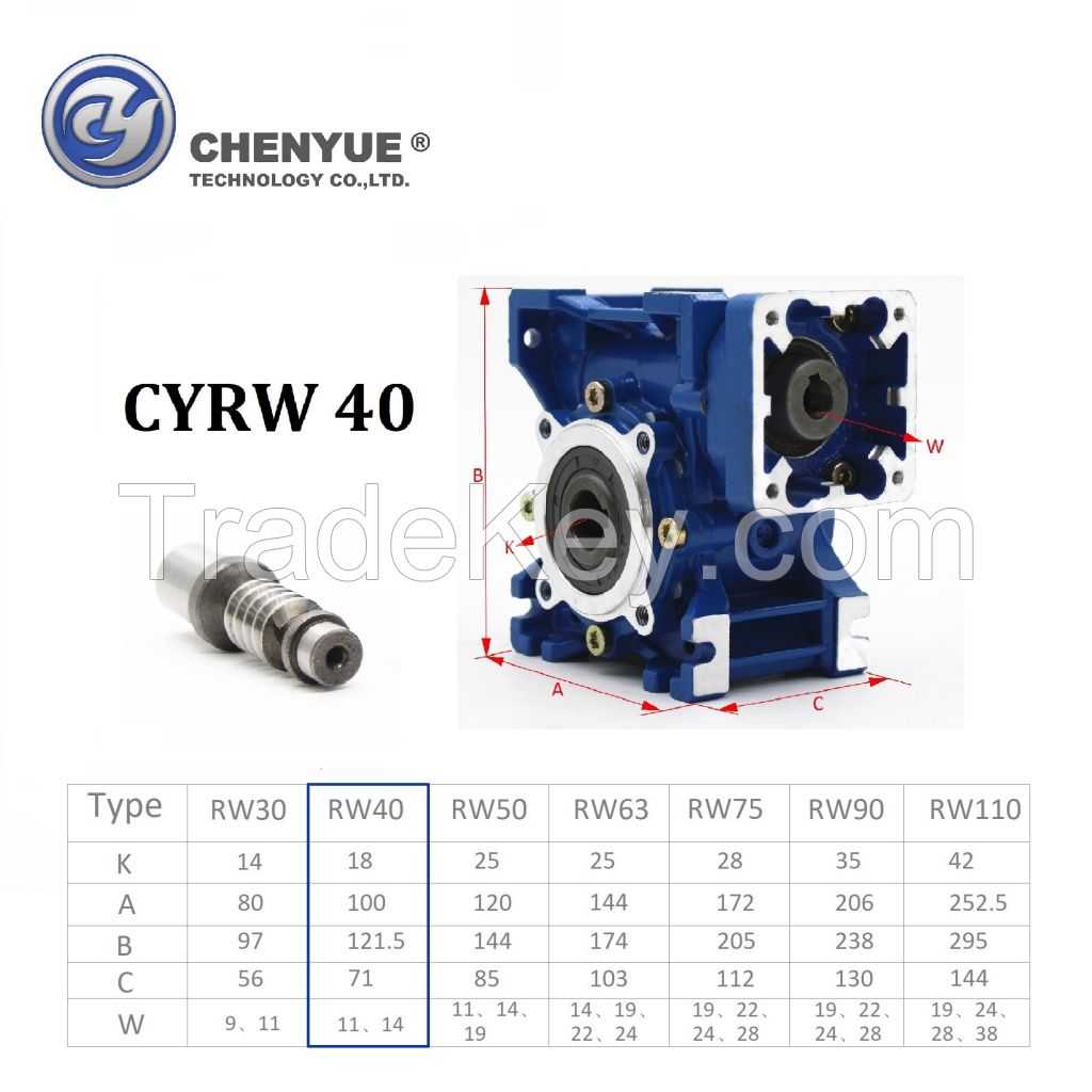 CHENYUE High Torque CNC Worm Gearbox Reducer NMRW 40 CYRW Input 14/11mm Output 18mm Speed Ratio from 5:1 to 100:1 Tin Bronze Free Maintenance