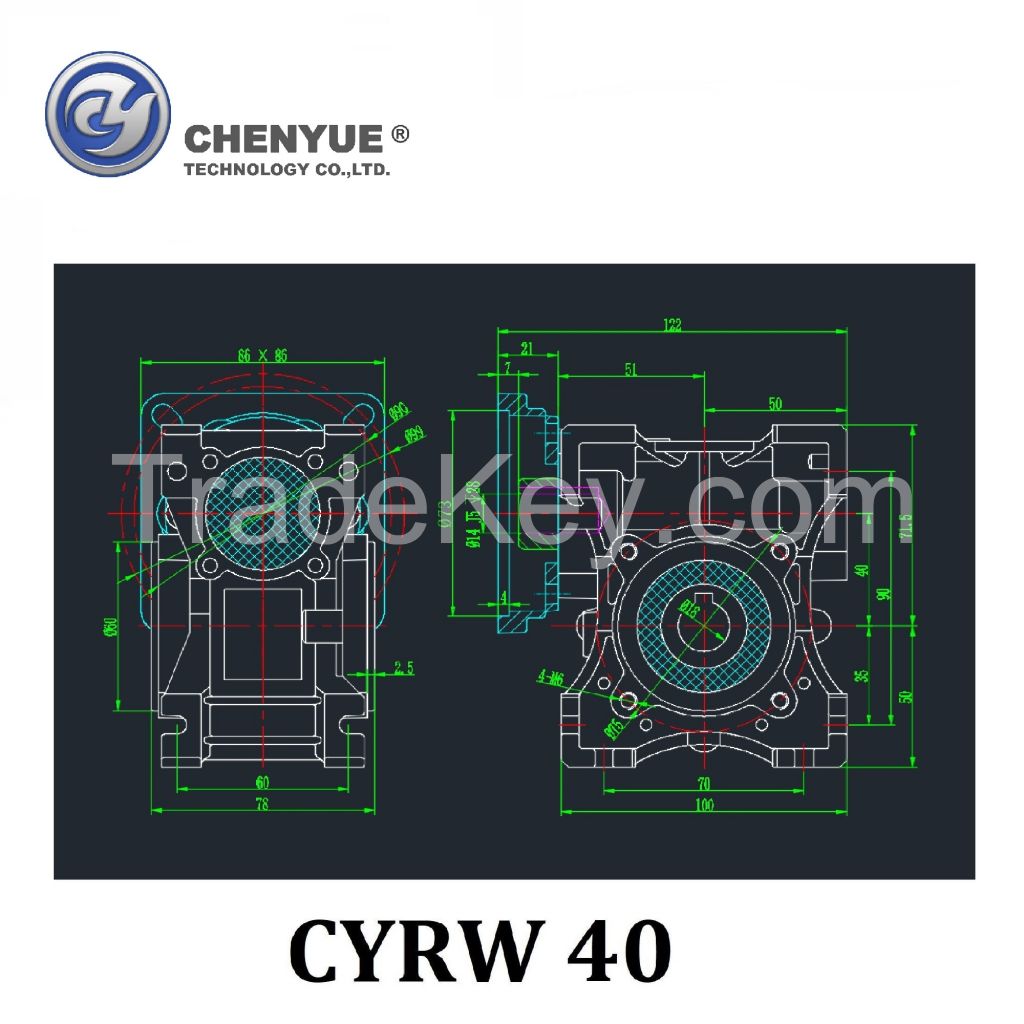 CHENYUE High Torque CNC Worm Gearbox Reducer NMRW 40 CYRW 40 Input 14/11mm Output 18mm Speed Ratio from 5:1 to 100:1 Tin Bronze Free Maintenance