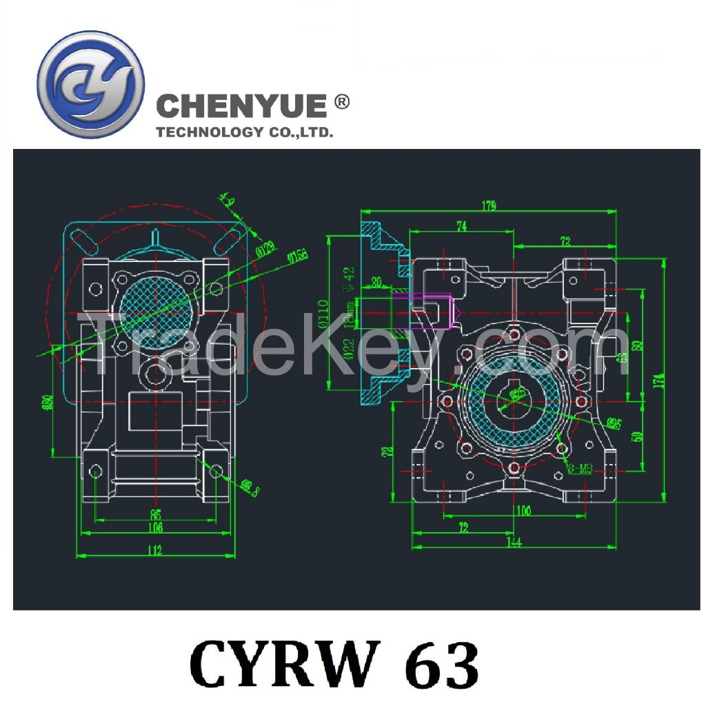 CHENYUE High Torque Worm Gearbox NMRW 063 CY Series Input14/19/22/24mm Output25mm Speed Ratio from 5:1 to 100:1 Suppliers Free Maintenance