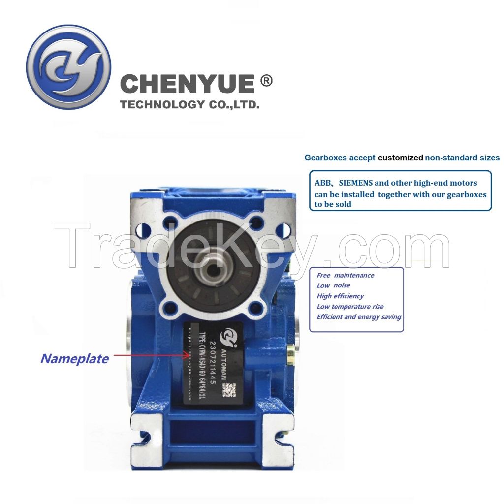 CHENYUE High Torque CNC Worm Gearbox Reducer NMRW 40 CYRW 40 Input 14/11mm Output 18mm Speed Ratio from 5:1 to 100:1 Tin Bronze Free Maintenance