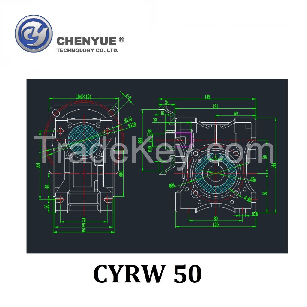 CHENYUE Big Torque Worm Gearbox NMRW 50 CYRW50 Input 11/14/19mm Output 25mm Speed Ratio from 5:1 to 100:1 Tin Bronze Worm Gear Free Maintenance