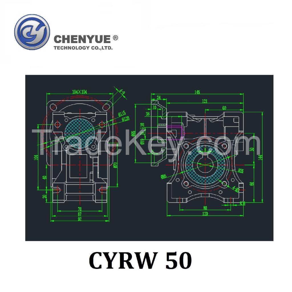 CHENYUE High Torque Worm Gearbox NMRW 50 CYRW 50 Input 11/14/19mm Output 25mm Speed Ratio from 5:1 to 100:1 Tin Bronze Worm Gear Free Maintenance