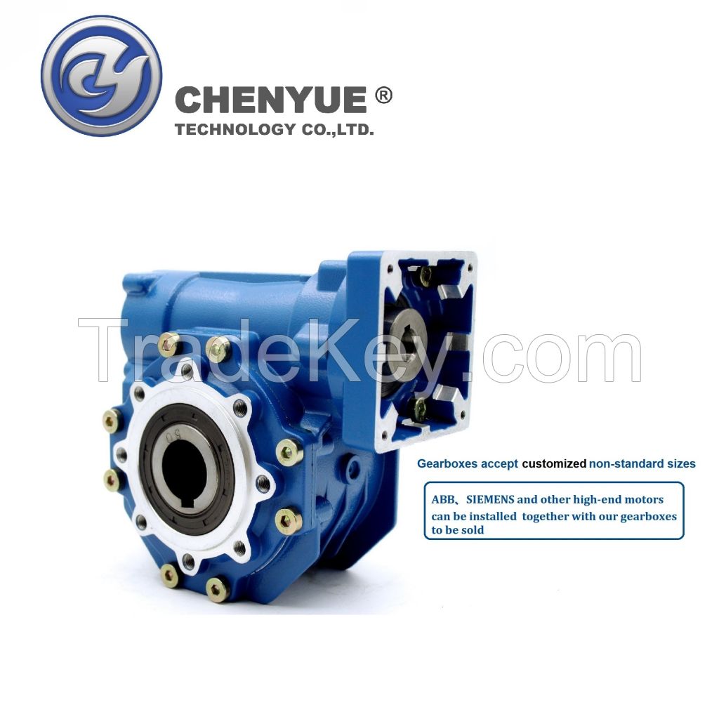 CHENYUE High Torque Worm Gearbox NMVF 063 CYVF 63 Input 14/19/22/24mm Output 25mm Speed Ratio from 5:1 to 100:1 CNC Gearbox Suppliers Reduction Free Maintenance