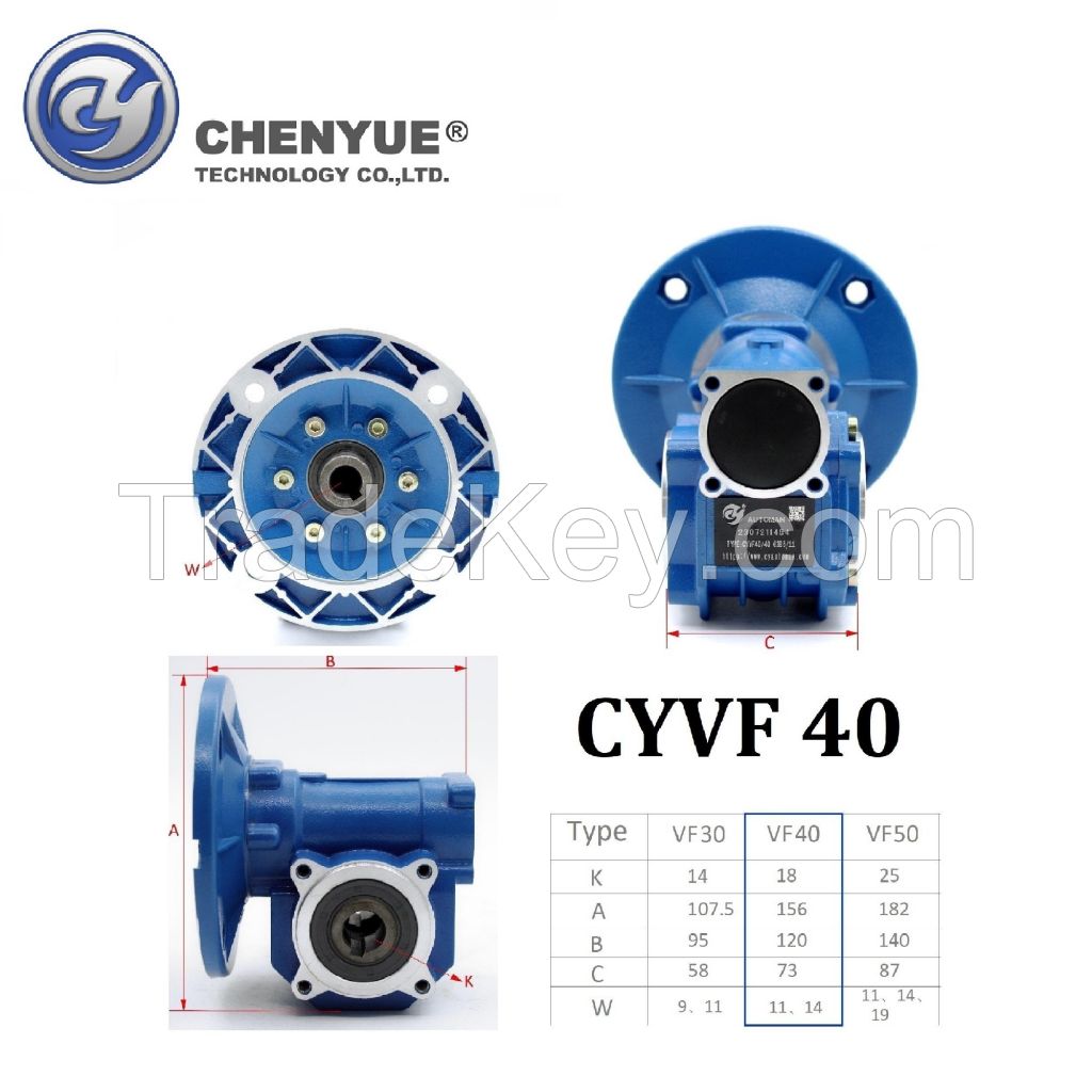 CHENYUE High Torque CNC Worm Gearbox NMVF 40 CYVF 40 Input 14/11mm Output 18mm Speed Ratio from 5:1 to 100:1 Tin Bronze Free Maintenance