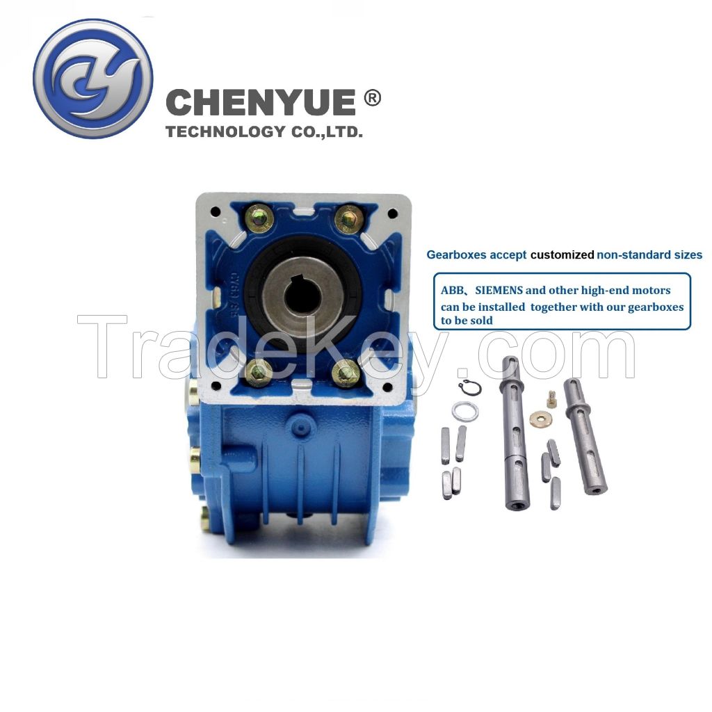 CHENYUE High Torque Worm Gearbox NMVF 063 CYVF 63 Input 14/19/22/24mm Output 25mm Speed Ratio from 5:1 to 100:1 CNC Gearbox Suppliers Reduction Free Maintenance