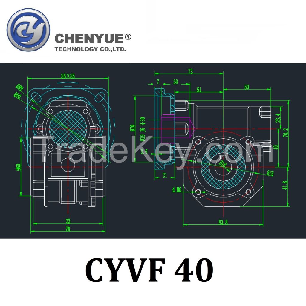 CHENYUE High Torque CNC Worm Gearbox NMVF 40 CYVF 40 Input 14/11mm Output 18mm Speed Ratio from 5:1 to 100:1 Tin Bronze Free Maintenance