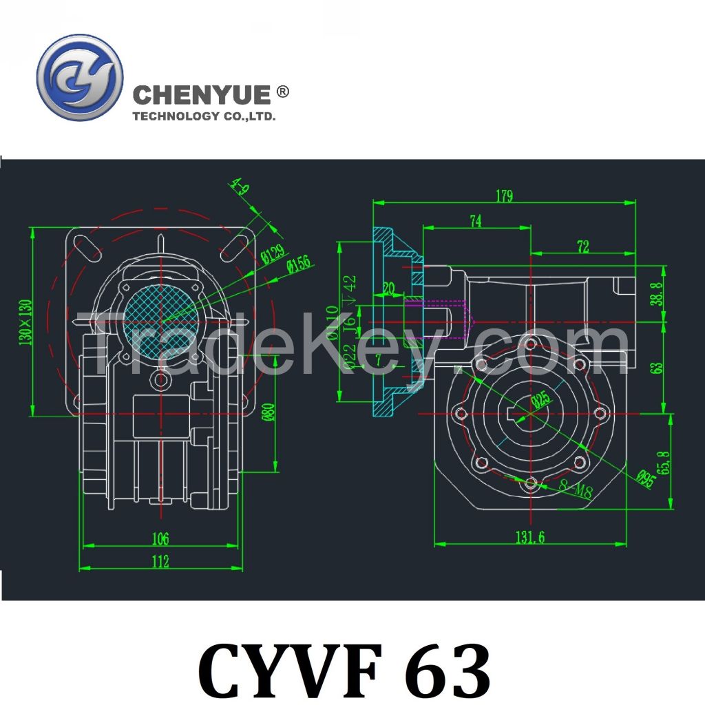 CHENYUE High Torque Worm Gear Reducer NMVF 063 CYVF63 Input 14/19/22/24mm Output 25mm Speed Ratio from 5:1 to 100:1 CNC Gearbox Suppliers Reduction