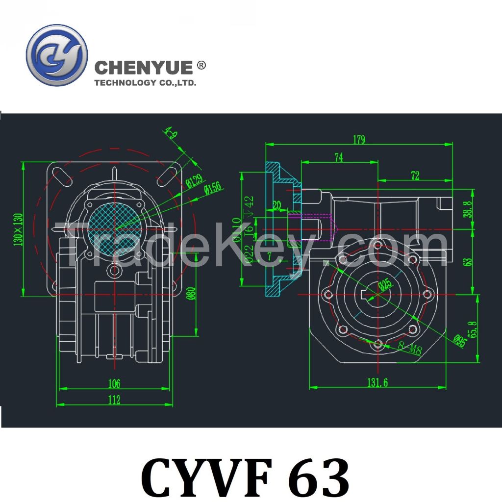 CHENYUE High Torque Worm Gearbox NMVF 063 CYVF 63 Input 14/19/22/24mm Output 25mm Speed Ratio from 5:1 to 100:1 CNC Gearbox Suppliers Reduction Free Maintenance