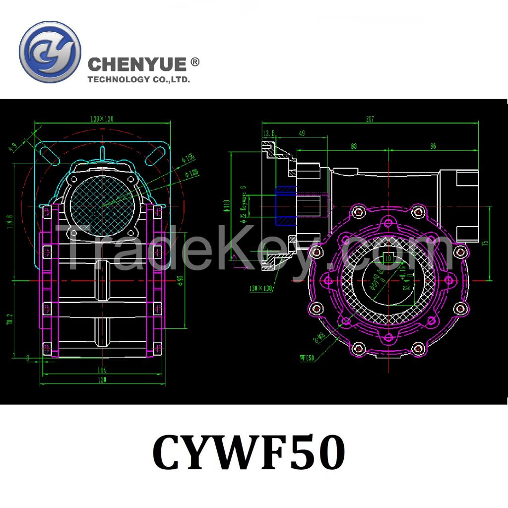 CHENYUE Big Input Hole Worm Gearbox CYWF 50 Input 22mm Output 50mm Speed Ratio from 5:1/100:1 Speed 80-233N.m Engine 3Kw Free Maintenance