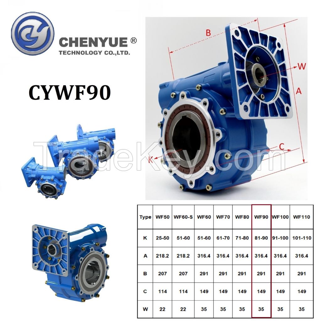 CHENYUE High Torque Worm Gear Reducer CYWF 90 Input 35mm Output hole 90mm Speed Ratio from 5:1 to 100:1 CNC Gearbox Free Maintenance