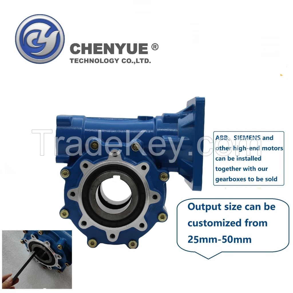 CHENYUE Large Output Bore Worm Gearbox CYWF 50 Input 22mm Output 50mm Speed Ratio from 5:1/100:1 Speed 80-233N.m Engine 3Kw Free Maintenance