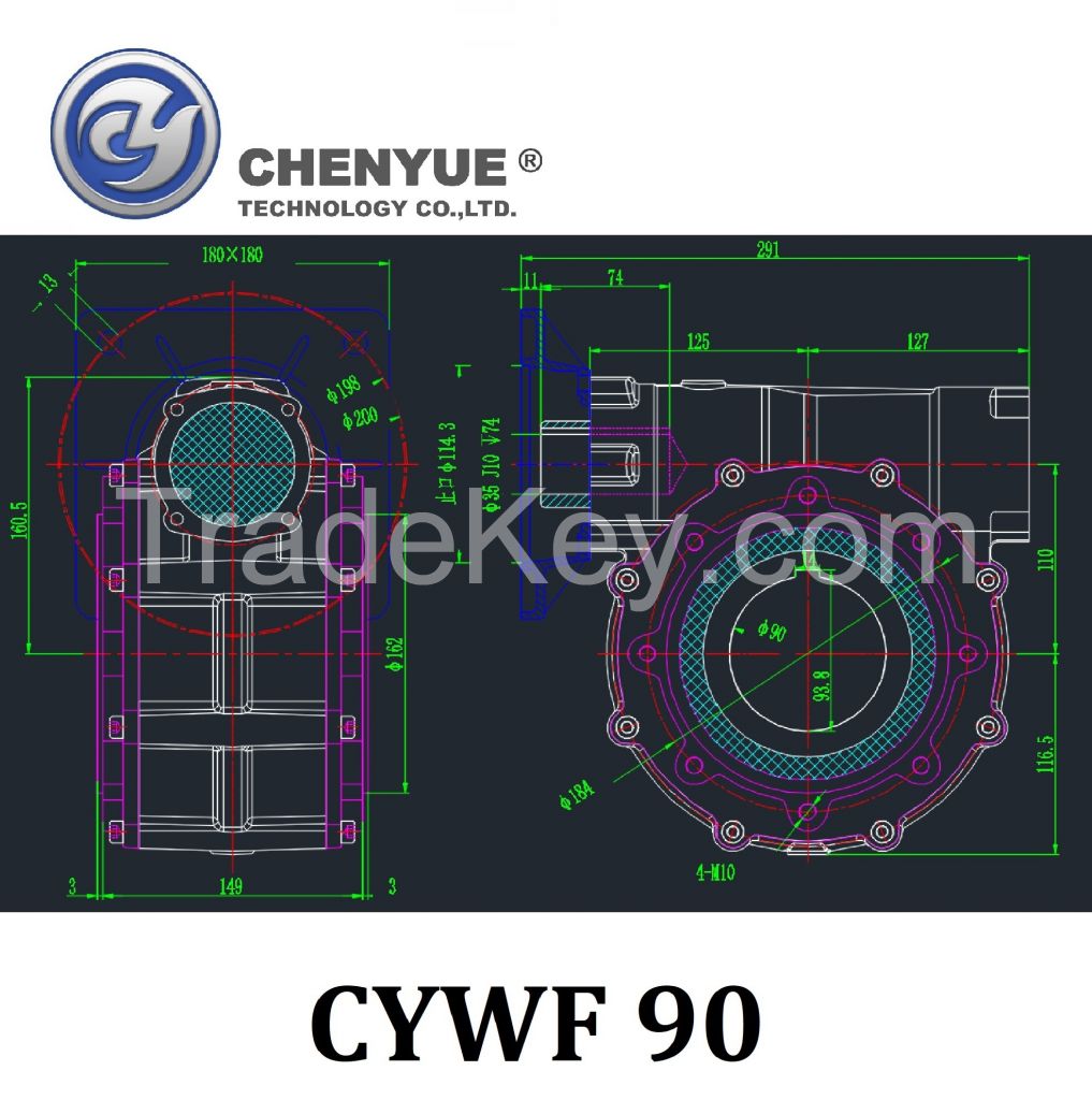 CHENYUE High Torque Worm Gear Reducer CYWF 90 Input 35mm Output hole 90mm Speed Ratio from 5:1 to 100:1 CNC Gearbox Free Maintenance