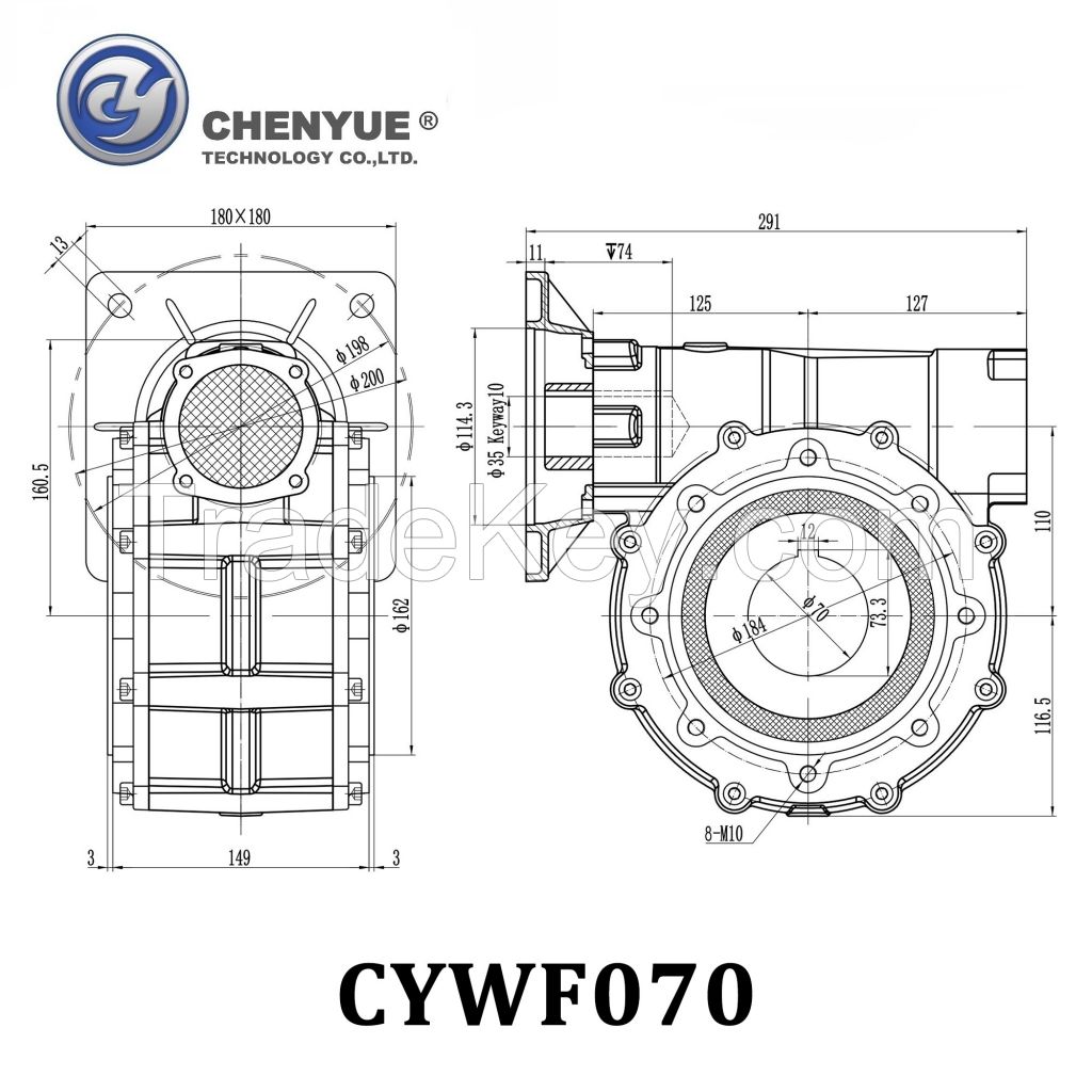 CHENYUE Worm Gearbox CYWF70 speed ratio from 5:1 to 100:1 free maintenance, fully sealed, No need to refuel for life