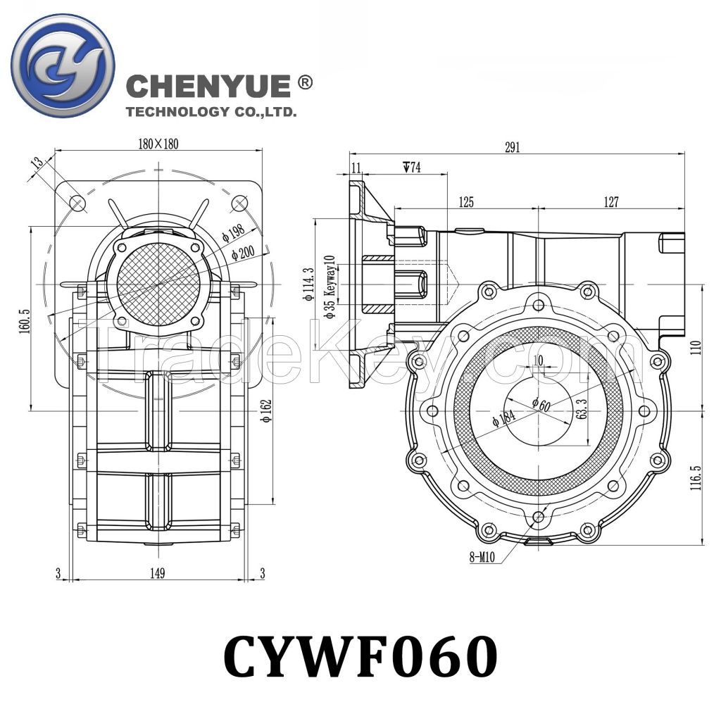 CHENYUE Worm Gearbox CYWF60 speed ratio from 5:1 to 100:1 free maintenance, fully sealed, No need to refuel for life