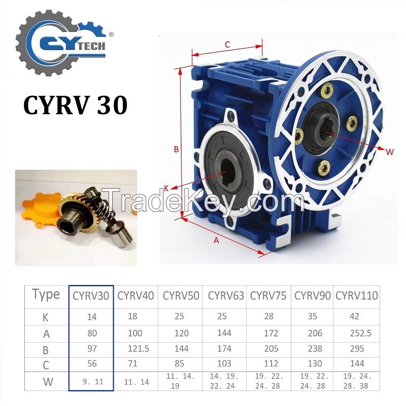 CHENYUE High Torque Worm Gearbox Worm Speed Reducer NMRV 30 CYRV30 Gearbox Input 9/11mm Output 14mm Speed Ratio from 5:1 to 80:1 Free Maintenance