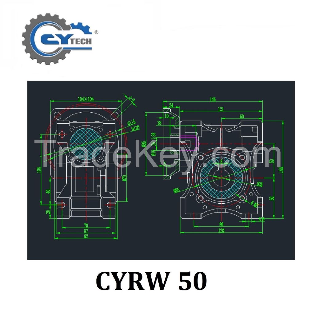 CHENYUE High Torque Worm Gearbox NMRW 50 CYRW 50 Input 11/14/19mm Output 25mm Speed Ratio from 5:1 to 100:1 Tin Bronze Worm Gear Free Maintenance