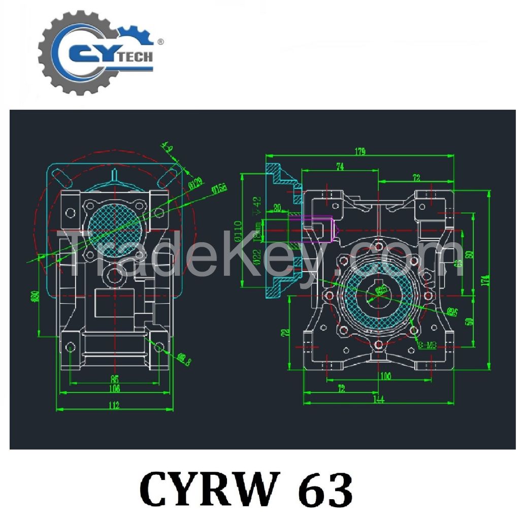 CHENYUE High Torque Worm Gearbox NMRW 063 CY Series Input14/19/22/24mm Output25mm Speed Ratio from 5:1 to 100:1 Suppliers Free Maintenance