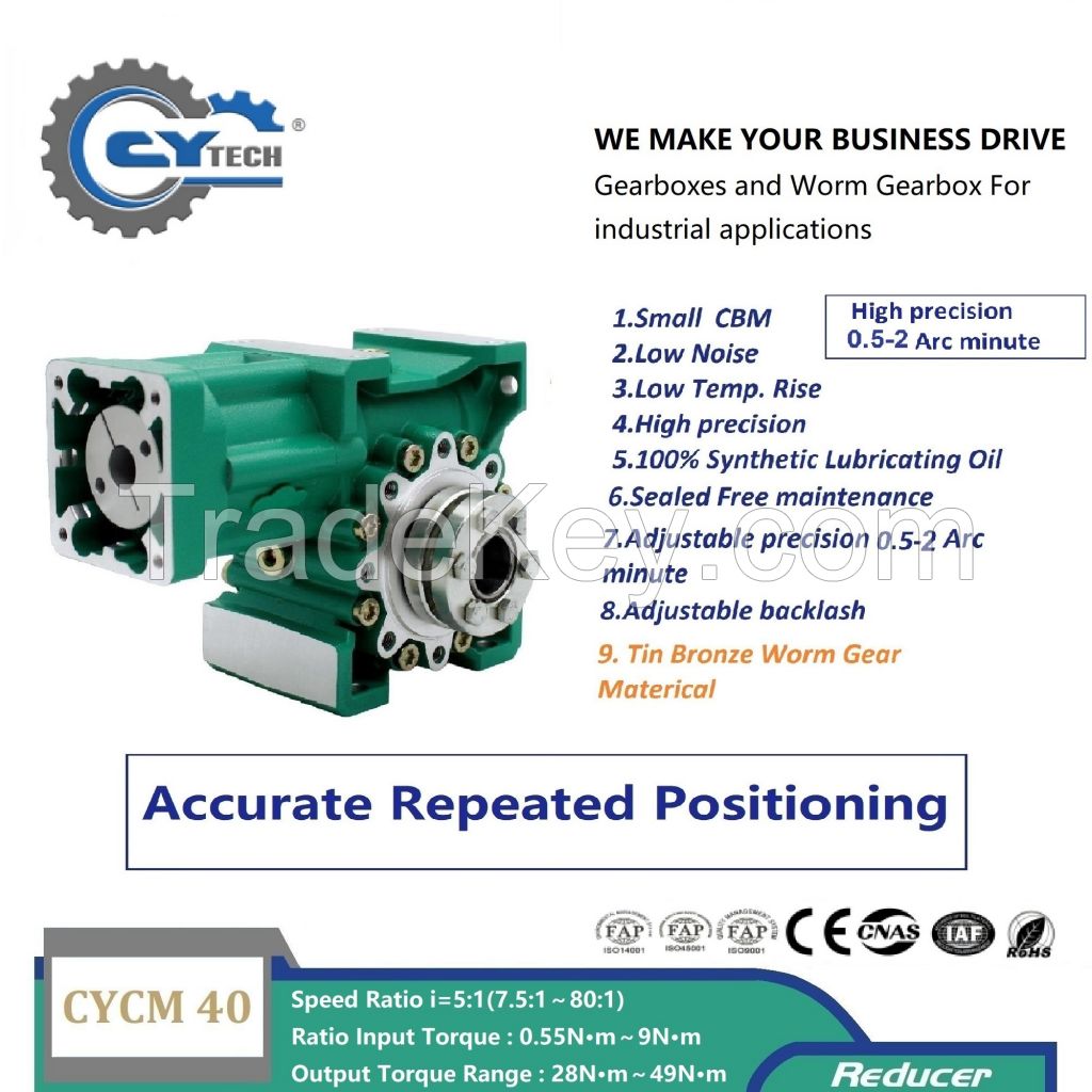 CHENYUE Repeated Positioning 0.5-2 Arc Minute Worm Gearbox CYCM 40 Servo Input shaft14/11/19 Output 20 Speed Ratio from 5:1 to 80:1 Free Maintenance