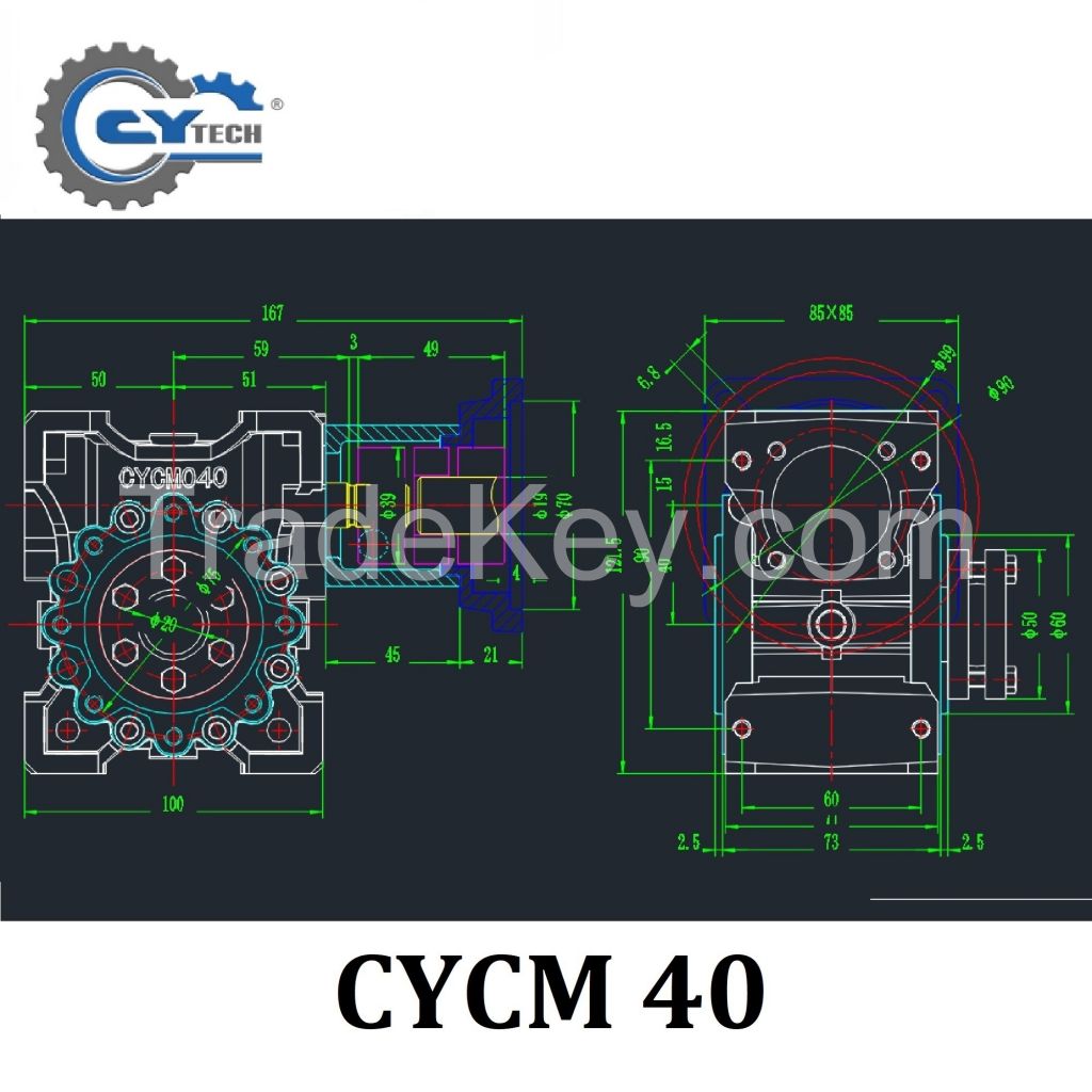 CHENYUE Adjustable Backlash 0.5-2 Arc Minute Worm Gearbox CYCM63 Input shaft 14/19/20/22/24 Output 30 Speed Ratio from 5:1 to 80:1 Free Maintenance