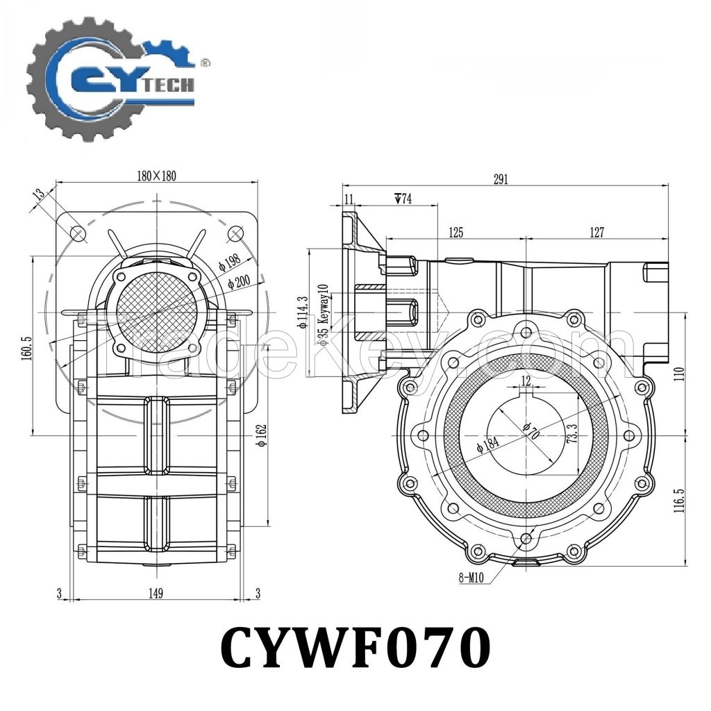 CHENYUE Large Output Bore Worm Gearbox CYWF 70 Input 35mm Output 70mm Ratio 5:1/100:1 Torque 200-647N.m Engine 7.5Kw Free Maintenance