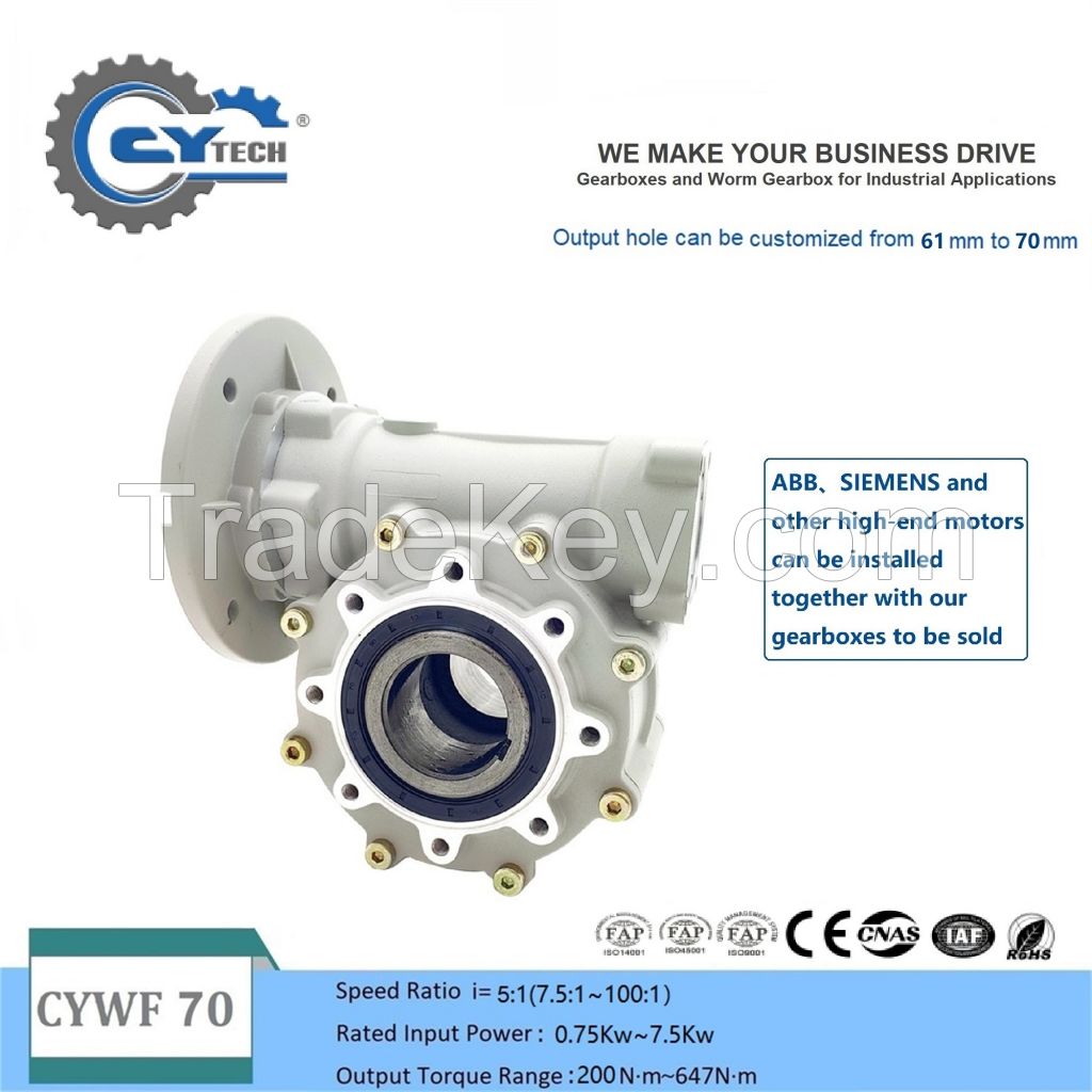 CHENYUE Large Output Bore Worm Gearbox CYWF 70 Input 35mm Output 70mm Ratio 5:1/100:1 Torque 200-647N.m Engine 7.5Kw Free Maintenance