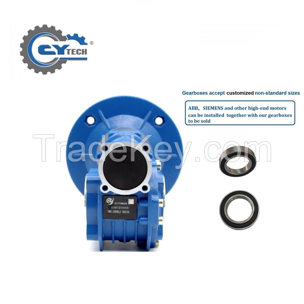 CHENYUE High Torque Worm Gearbox NMVF 50 CYVF 50 Input 14/11/19mm Output 25mm Speed Ratio from 5:1 to 100:1 Tin Bronze Worm Gear Free Maintenance