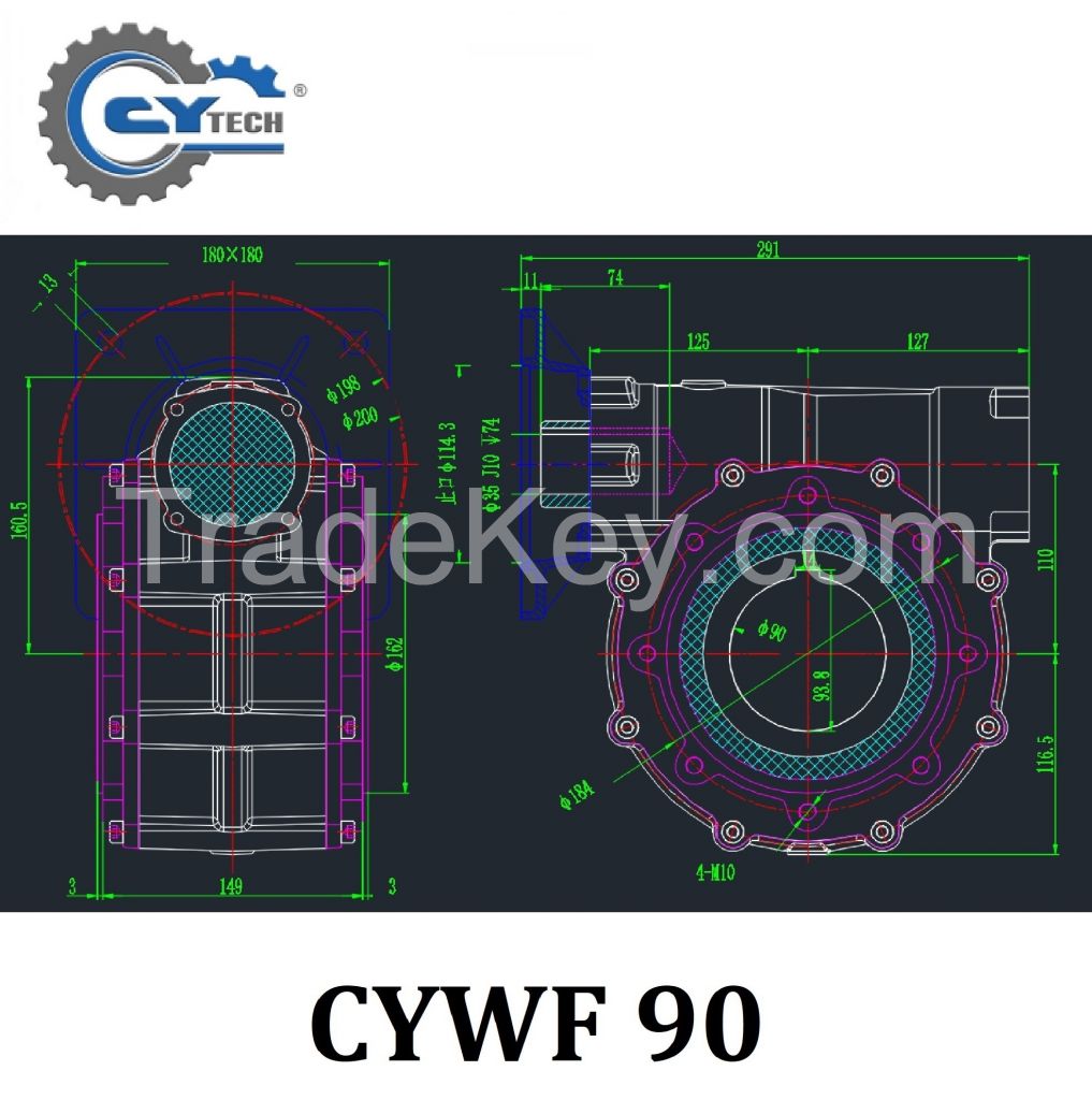 CHENYUE High Torque Worm Gear Reducer CYWF 90 Input 35mm Output hole 90mm Speed Ratio from 5:1 to 100:1 CNC Gearbox Free Maintenance