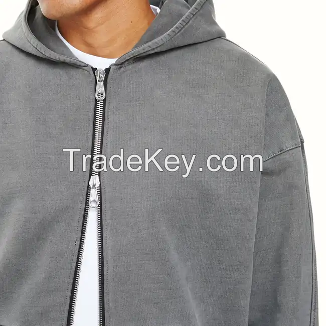 Wholesale Zipper Fleece 100% Cotton Hoodie Heavyweight Blank Zipper Zip Up Hoodie