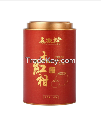 Four-color printing paper cylinder can with wooden lid, tinplate bottom cover, sealed dahongpao round paper cylinder packaging