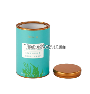 Four-color Printing Paper Cylinder Can With Wooden Lid, Tinplate Bottom Cover, Sealed Dahongpao Round Paper Cylinder Packaging