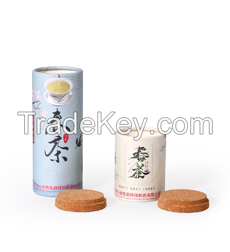 Four-color printing paper cylinder can with wooden lid, tinplate bottom cover, sealed dahongpao round paper cylinder packaging