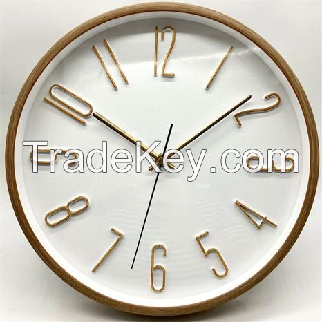 Simple boutique bedroom creative home decoration clock living room wood grain wall clock 12 inch