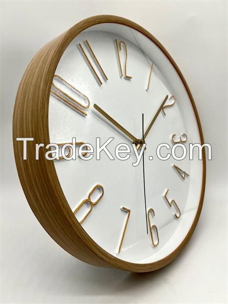 Simple boutique bedroom creative home decoration clock living room wood grain wall clock 12 inch