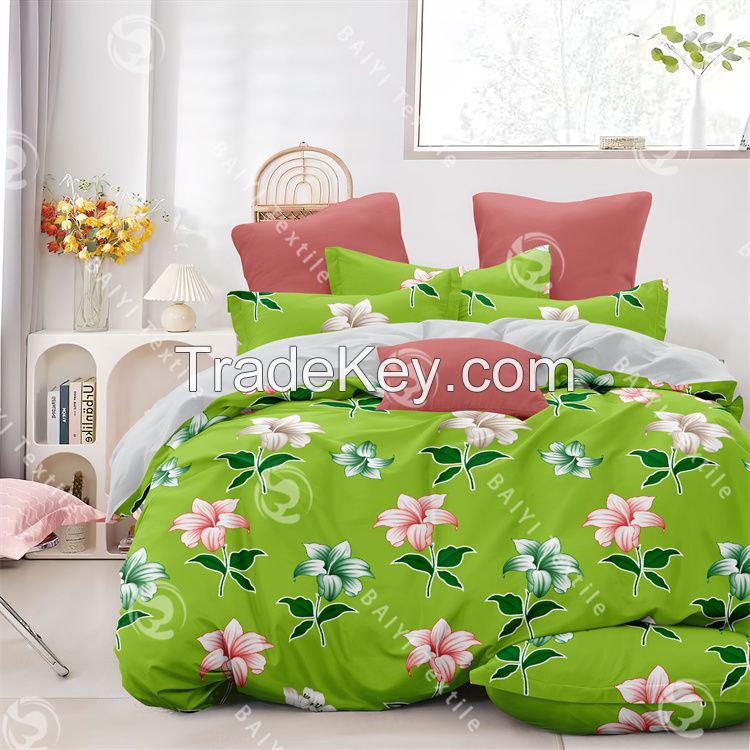 100% polyester disperse printed twill plain woven bedding set for home usage