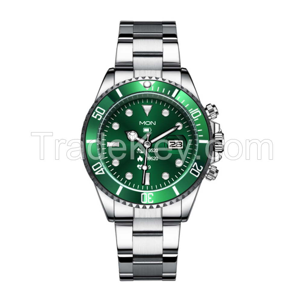 Moonshine AW12 smartwatch  stainless steel Green Water Ghost dial with adjustable night light rotation timing dial