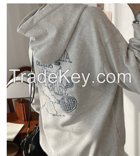 Tennis bear hoodie drawstring hoodie with front and back embroidery loose-fit hoodie