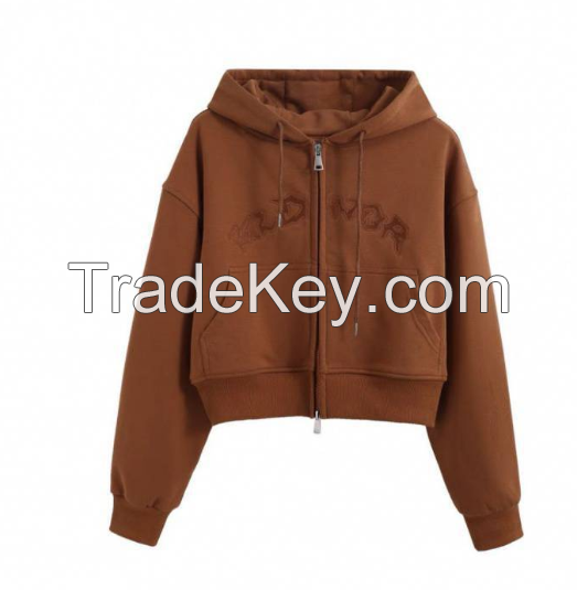 American retro Spice style short letter embroidery zipper cardigan hoodie fall lady