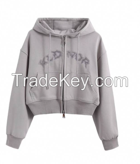 American retro Spice style short letter embroidery zipper cardigan hoodie fall lady